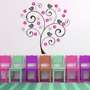 Pink Bird Tree Flowers Wall Sticker