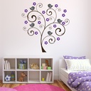 Purple Bird Tree Flowers Wall Sticker