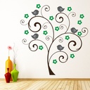 Green Bird Tree Flowers Wall Sticker