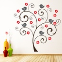 Red Bird Tree Flowers Wall Sticker