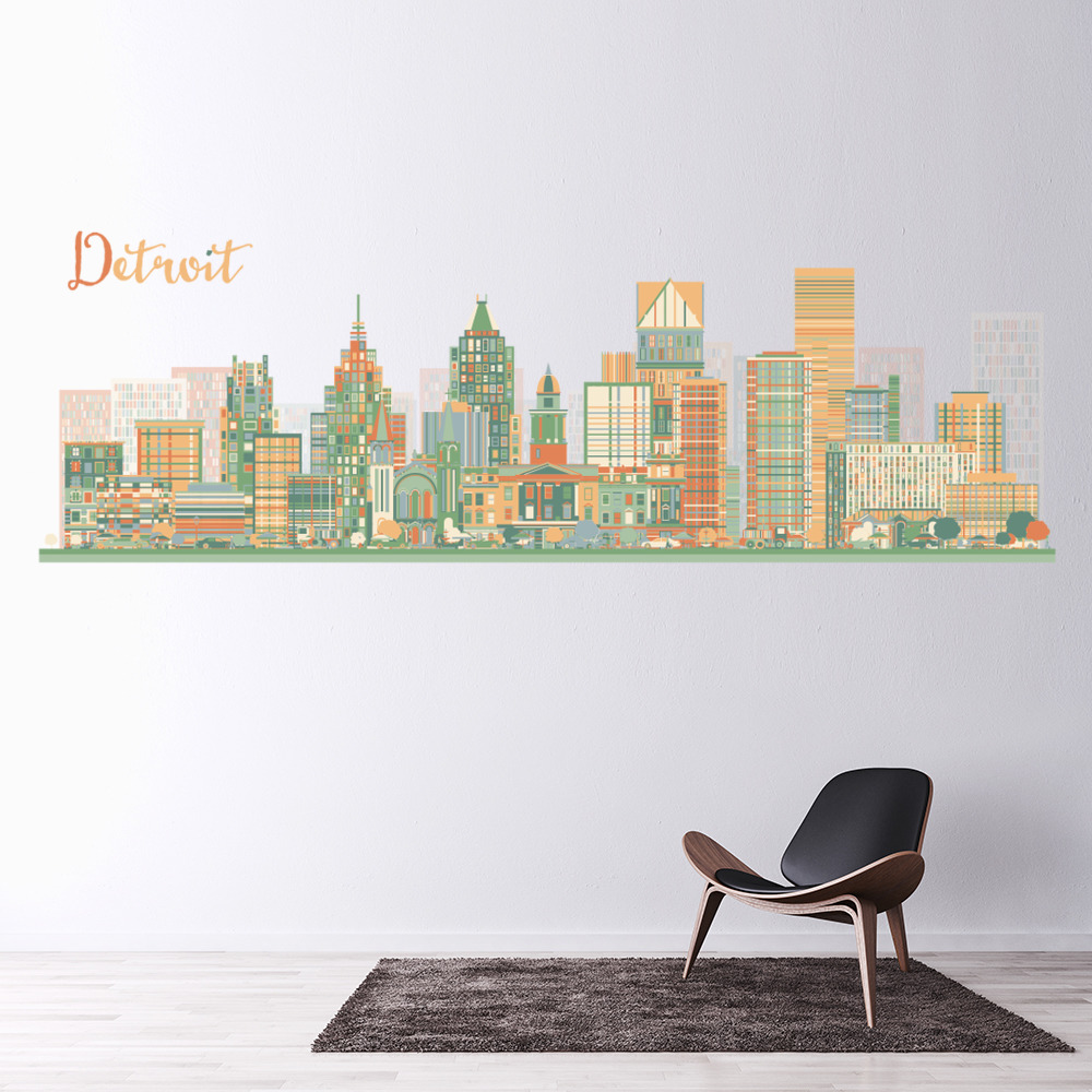 Detroit Skyline Michigan USA City Wall Sticker