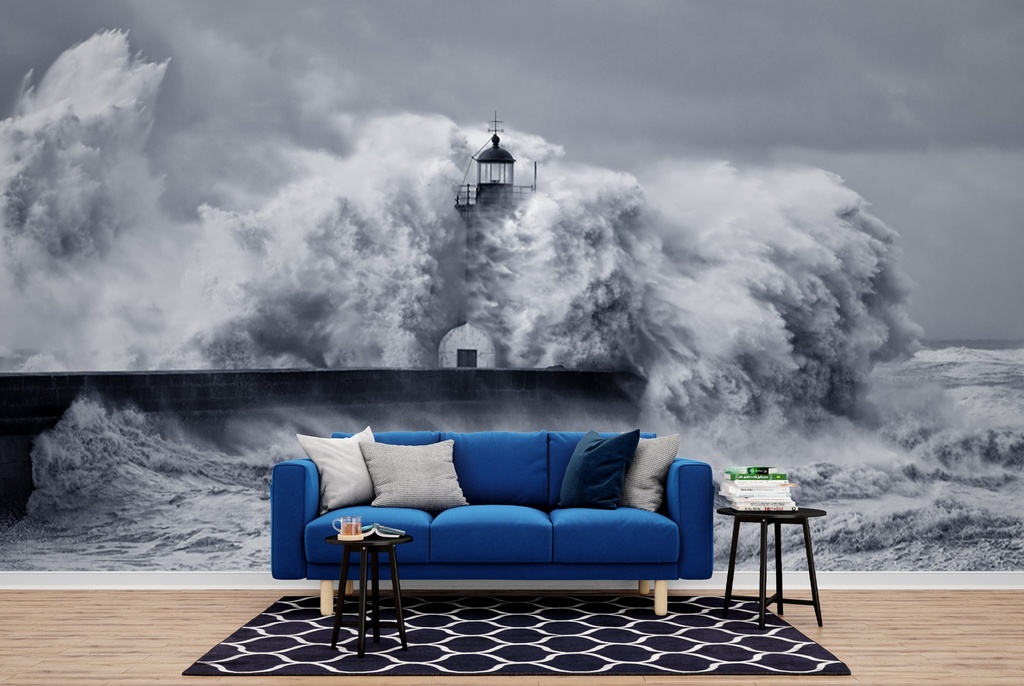 Stormy Sea Lighthouse Seascape Wall Mural Wallpaper