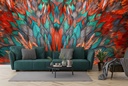Colourful Feathers Orange Blue Wall Mural Wallpaper