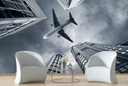Airplane & City Skyscrapers Wall Mural Wallpaper