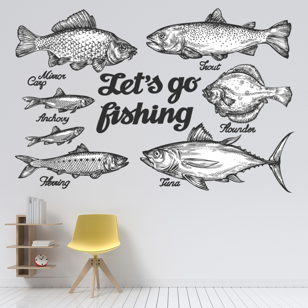 Let's Go Fishing Trout Tuna Fish Wall Sticker Set | Icon Wall Stickers