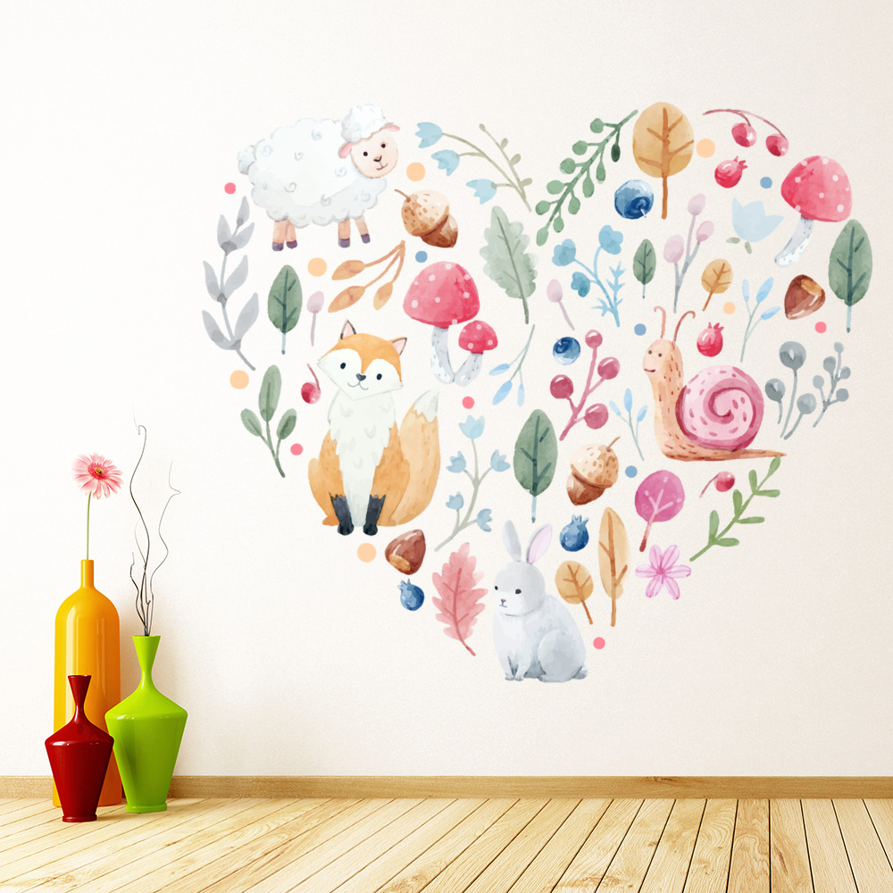 Woodland Animals Love Heart Wall Sticker | Icon Wall Stickers