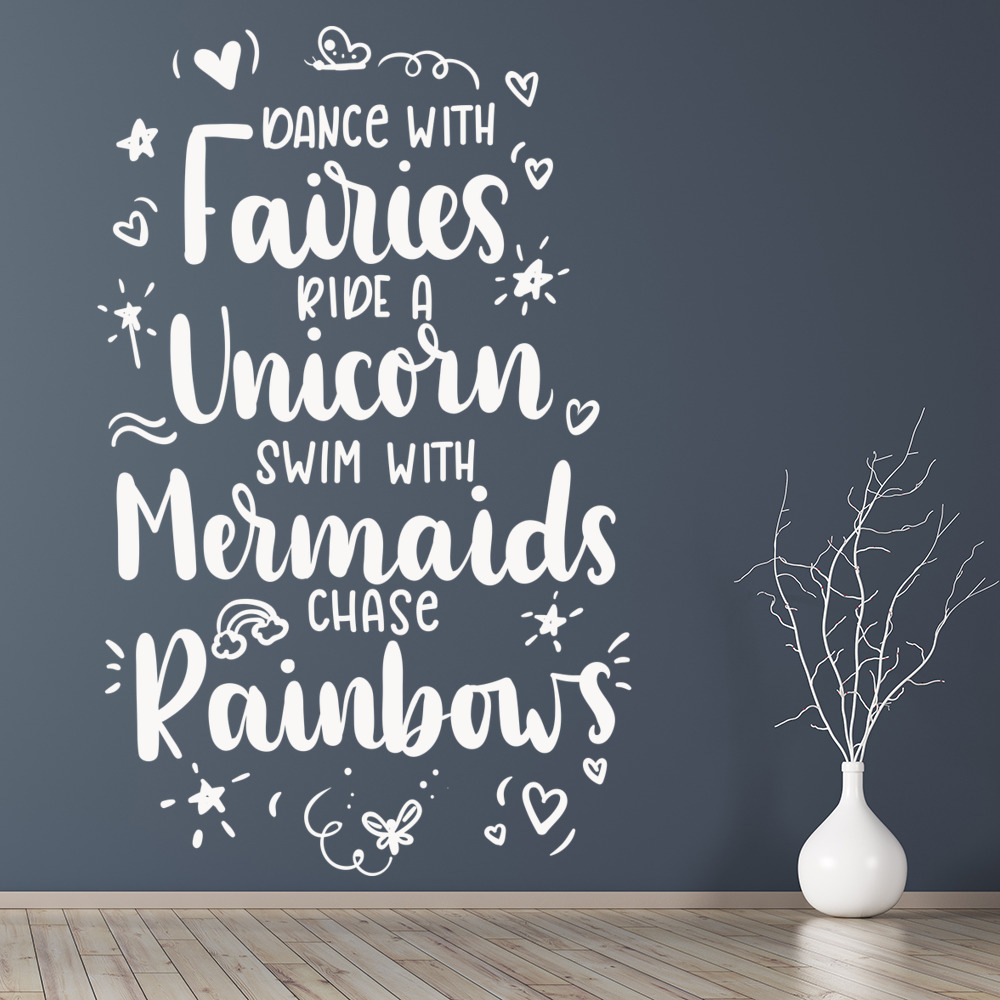 Unicorn Quote Dance With Fairies Wall Sticker
