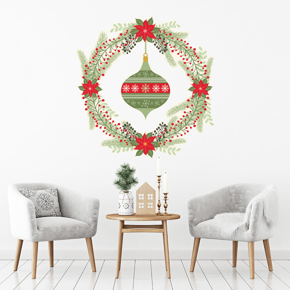 Green Bauble Wreath Christmas Wall Sticker