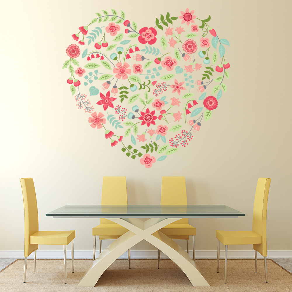 Floral Love Heart Pink Flowers Wall Sticker | Icon Wall Stickers