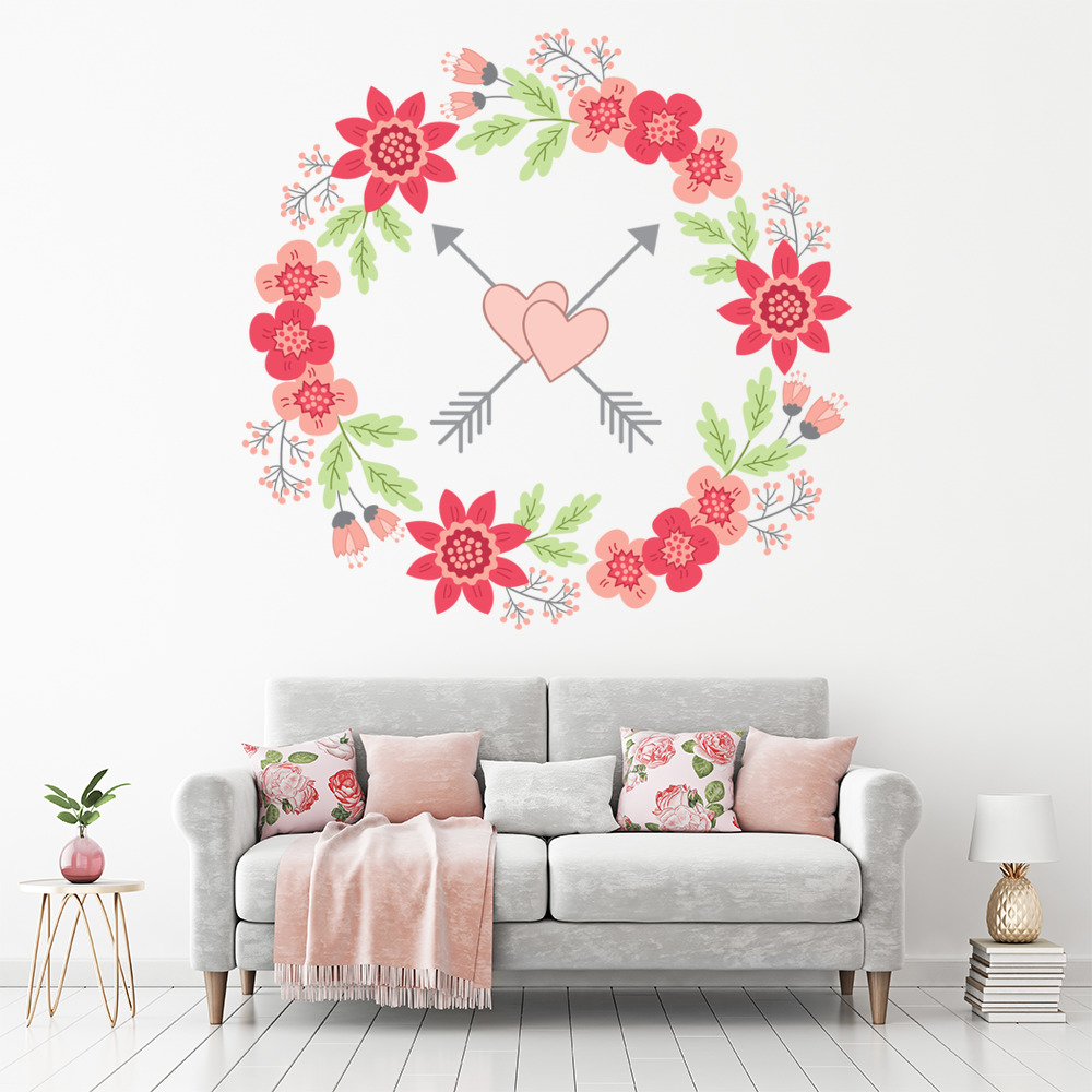 Love Heart Wreath Pink Flowers Wall Sticker | Icon Wall Stickers