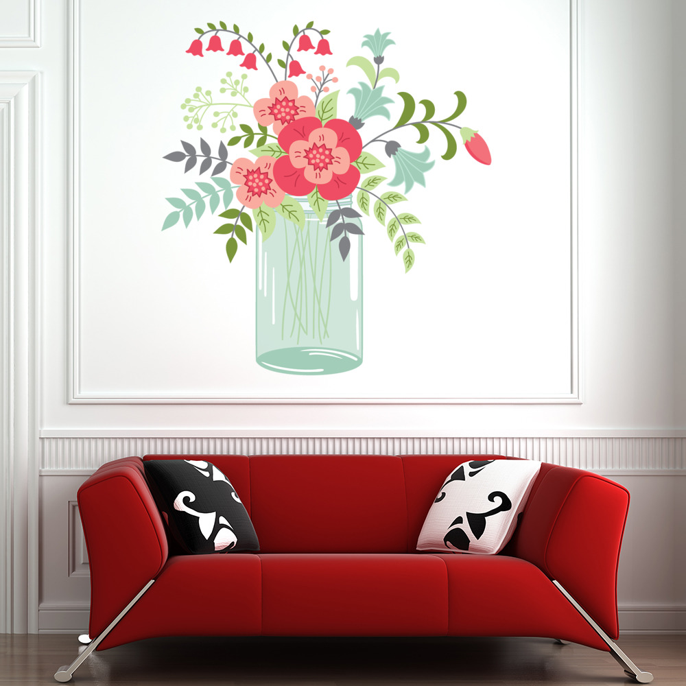 Floral Vase Pink Flowers Wall Sticker