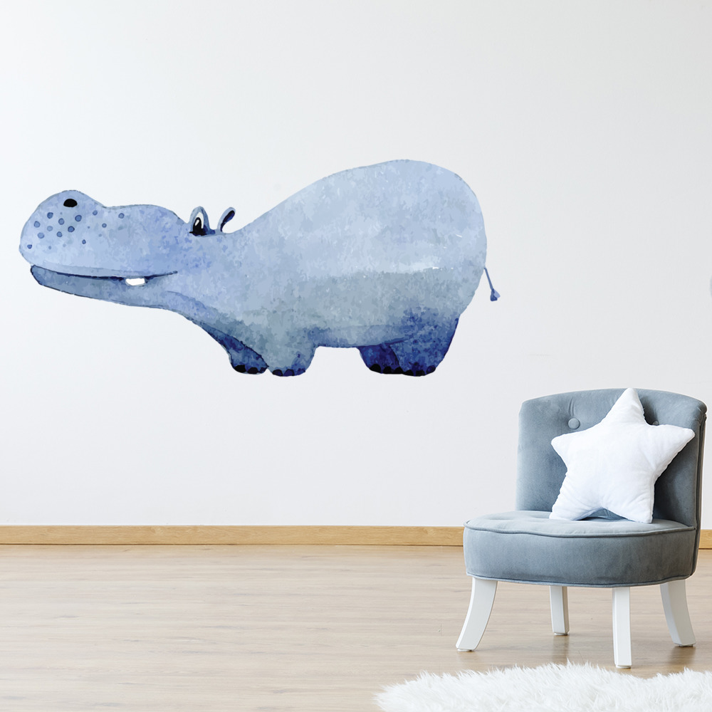 Grey Hippo Safari Animals Wall Sticker