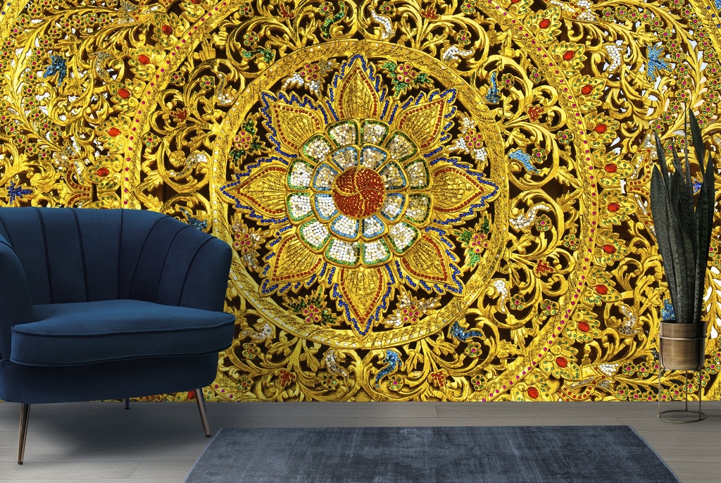 Gold Ornate Pattern Thailand Art Wall Mural Wallpaper