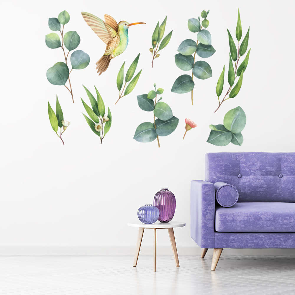 Hummingbird Green Leaves Wall Sticker Set