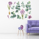 Purple Flowers Green Leaves Wall Sticker Set
