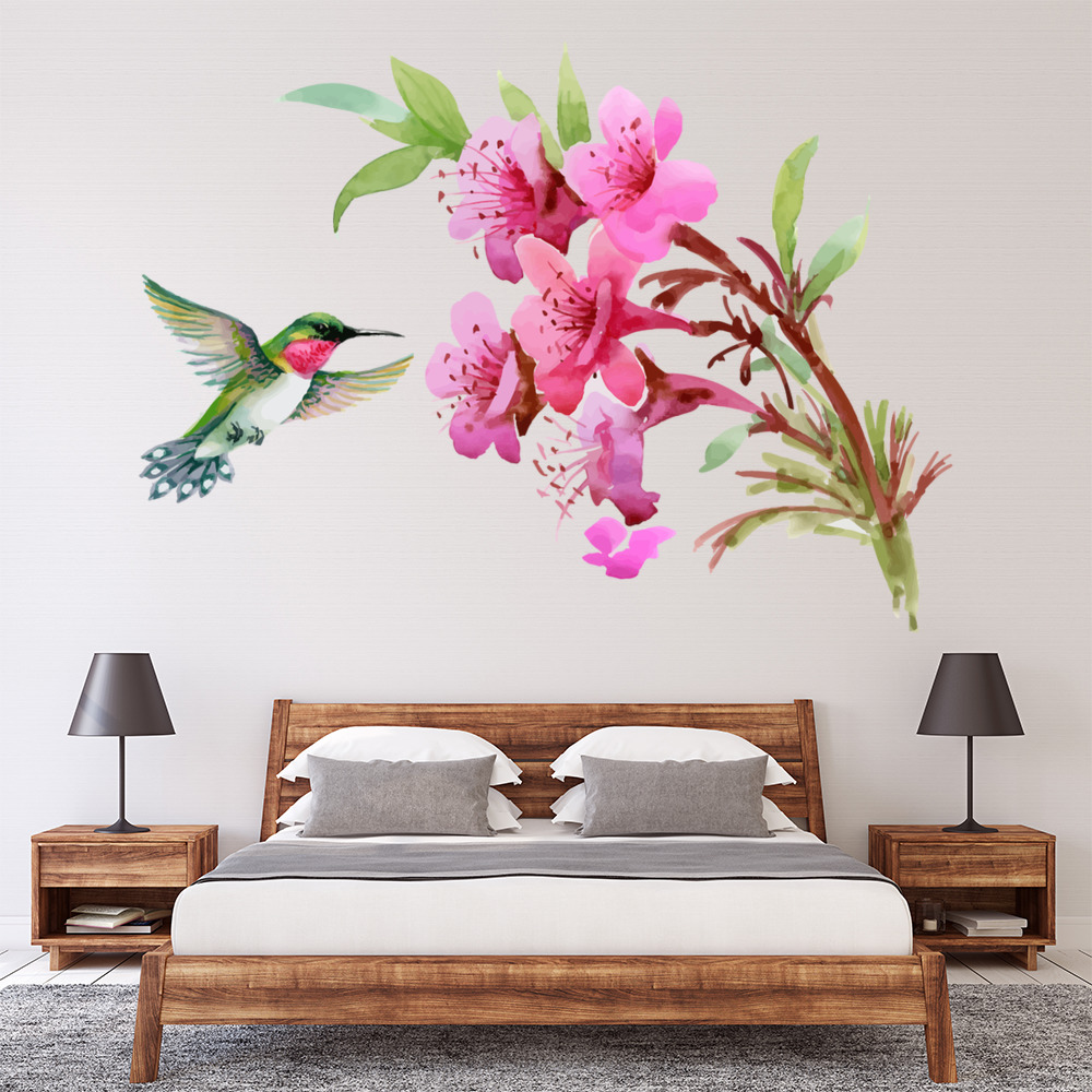 Tropical Bird Pink Flowers Wall Sticker