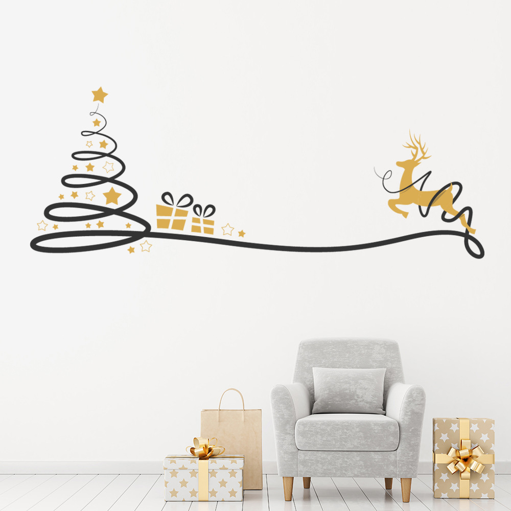 Christmas Tree Border Reindeer Wall Sticker