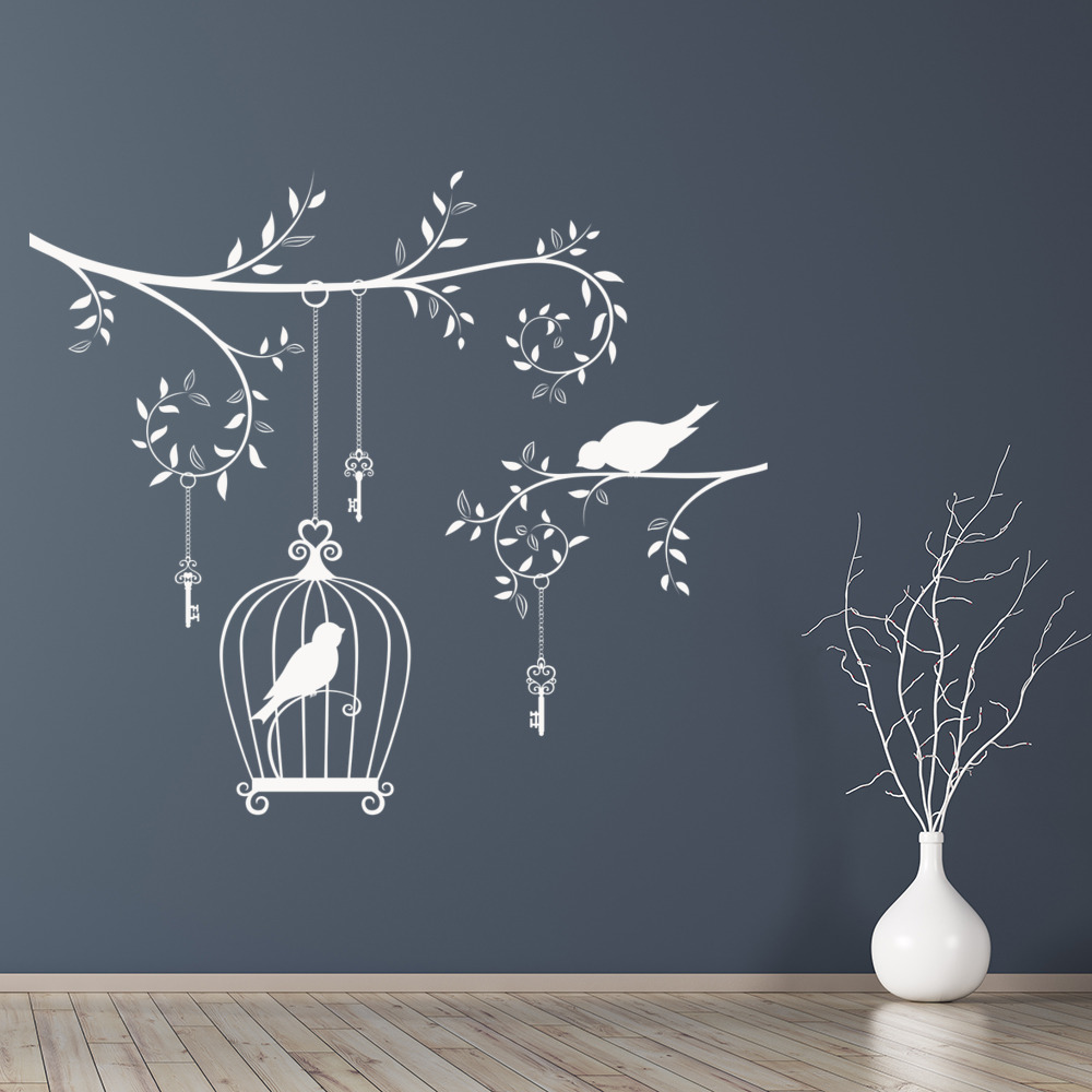 Vintage Bird Cage Tree Branch Wall Sticker