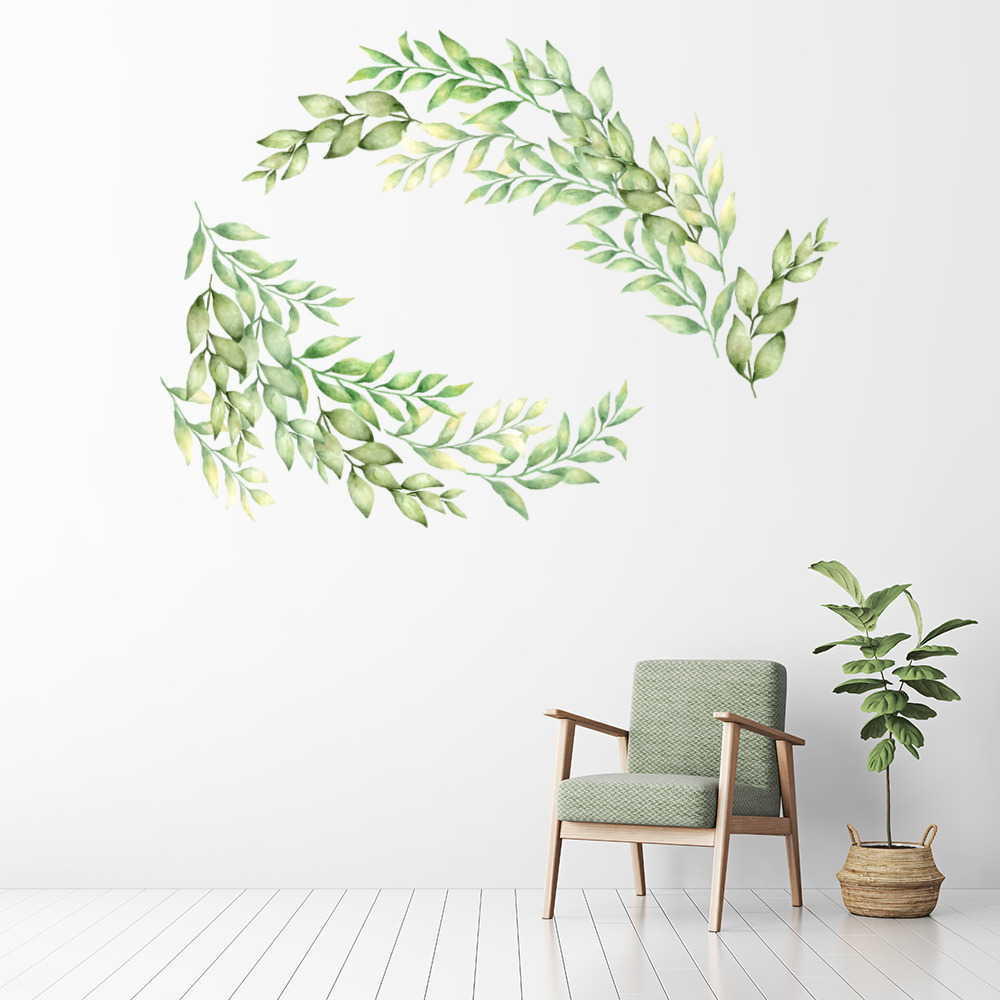 Green Leaves Floral Frame Border Wall Sticker Set