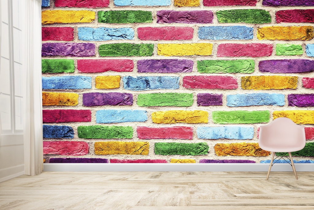 Rainbow Brick Texture Wall Wall Mural Wallpaper