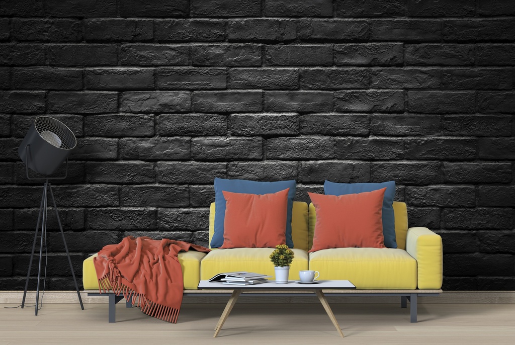 Dark Black Brick Stone Wall Texture Wall Mural Wallpaper