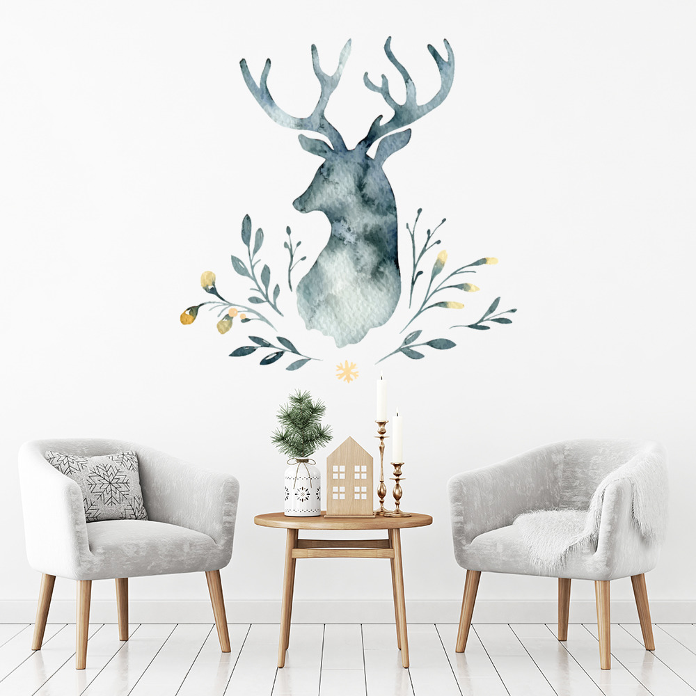 Blue Reindeer Christmas Wall Sticker