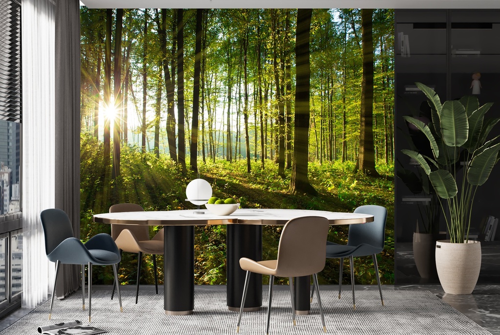 Green Trees Sunlit Forest Wall Mural Wallpaper