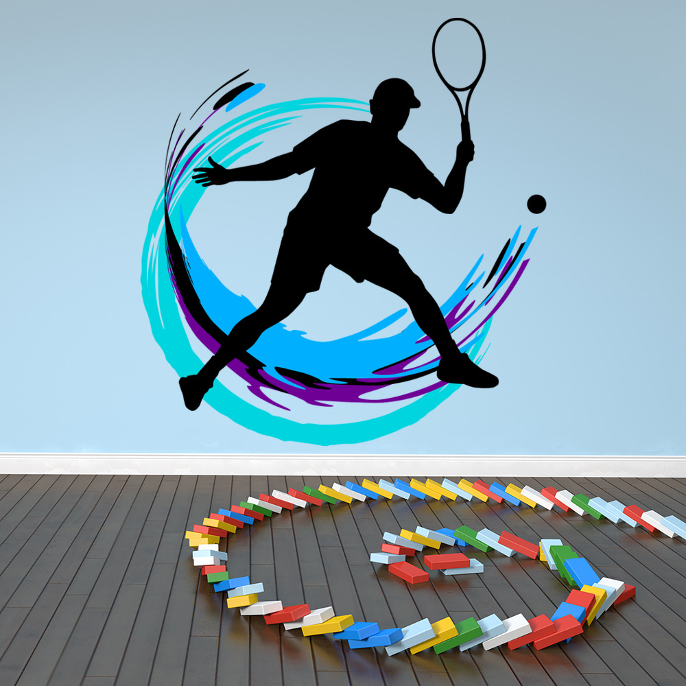 Tennis Player Blue Circle Wall Sticker