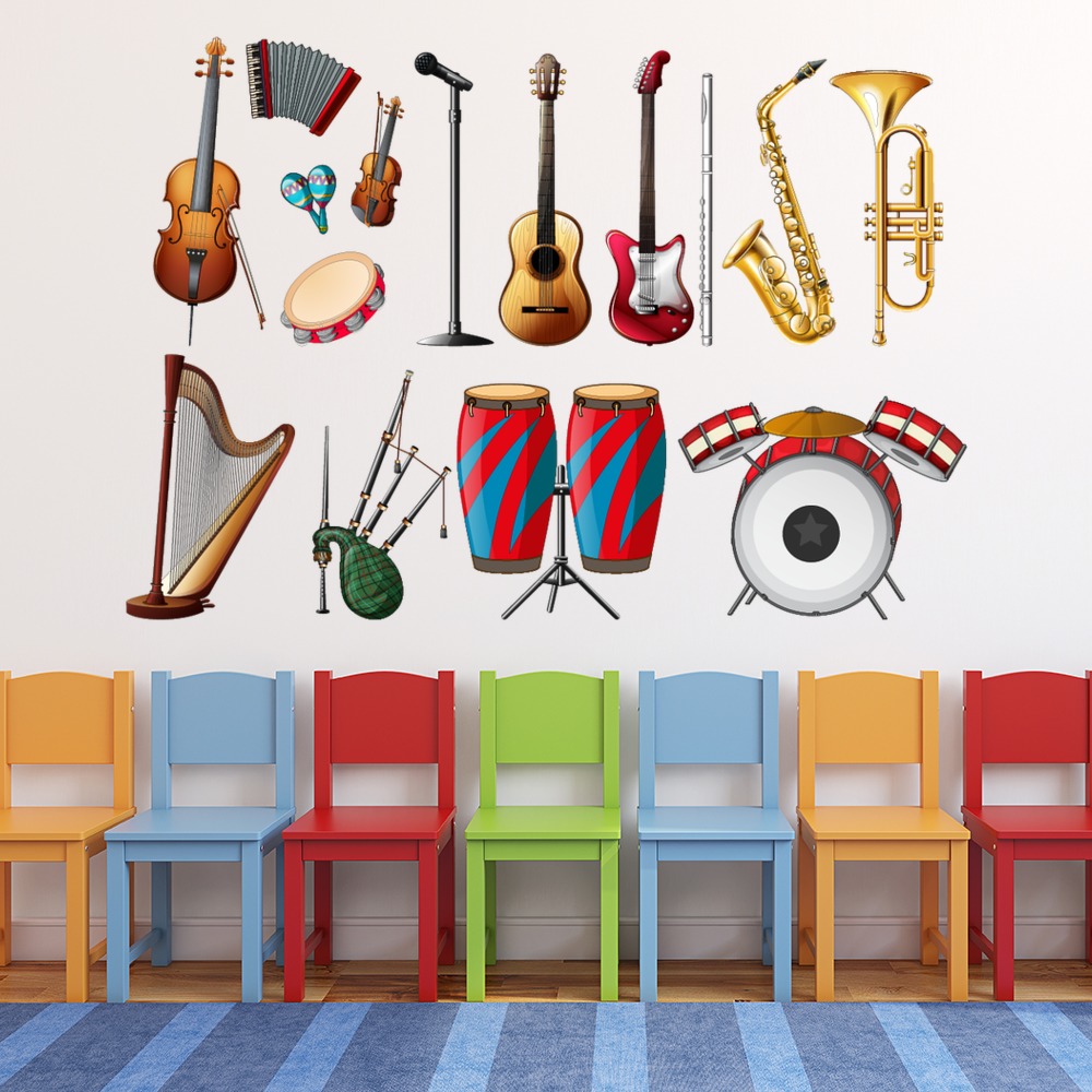 Musical Instruments Drums Guitar Wall Sticker Set