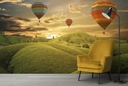 Hot Air Balloon Sunset Green Hills Wall Mural Wallpaper