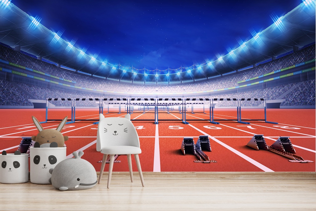 Athletics Stadium Track Hurdles Wall Mural Wallpaper