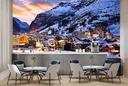 French Alps Winter Village Wall Mural Wallpaper