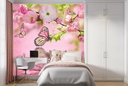 Pink Flower Blossom Butterfly Wall Mural Wallpaper