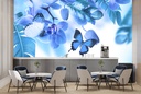 Blue Orchid Flower Butterfly Wall Mural Wallpaper