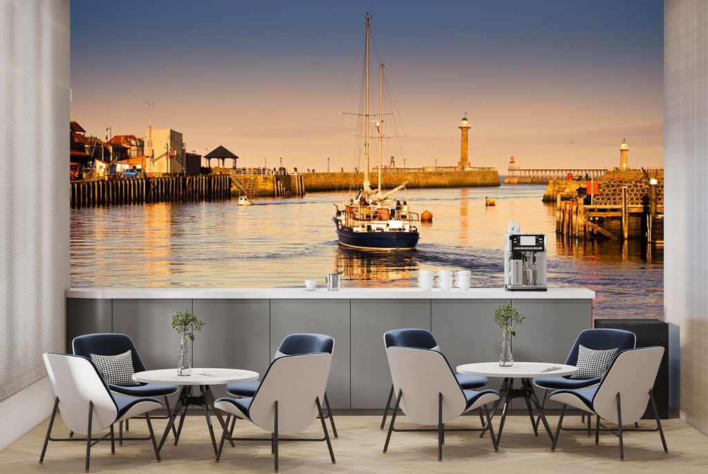 Whitby Harbour Yorkshire Sunset Wall Mural Wallpaper