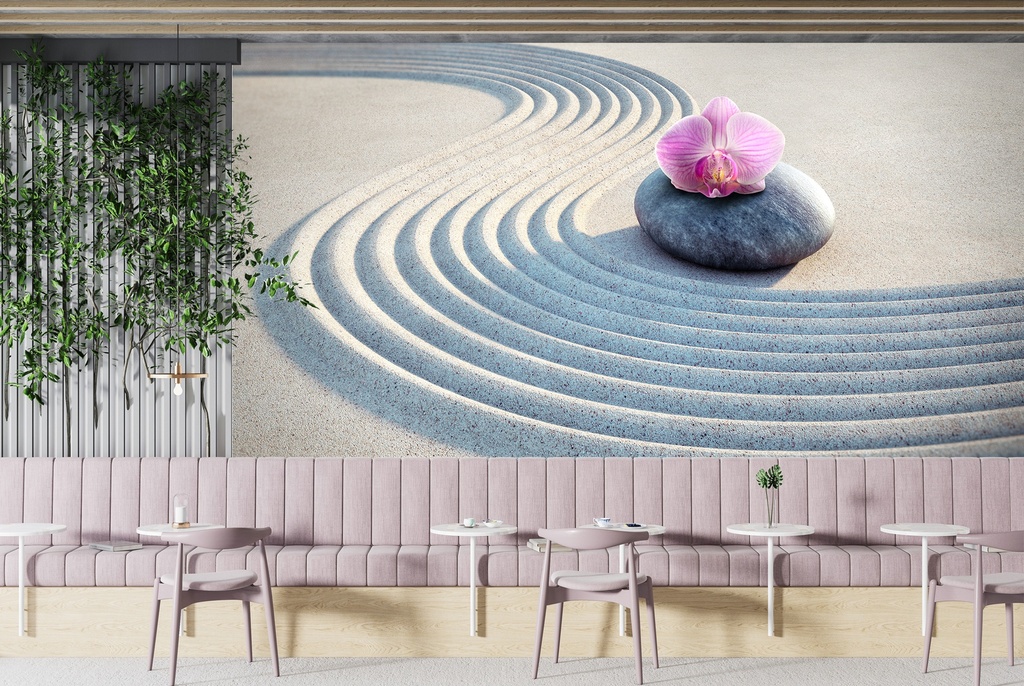 White Sand & Pink Orchid Flower Wall Mural Wallpaper