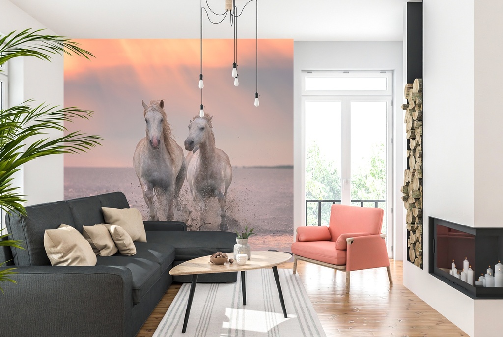 White Horses & Ocean Sunlight Wall Mural Wallpaper