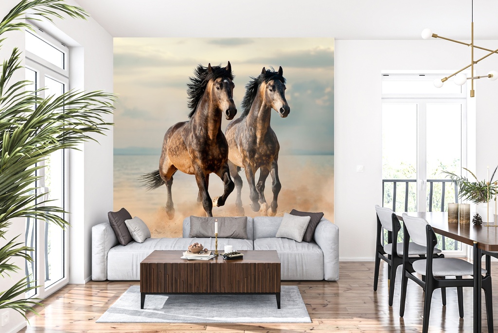 Two Horses On Beach Wall Mural Wallpaper