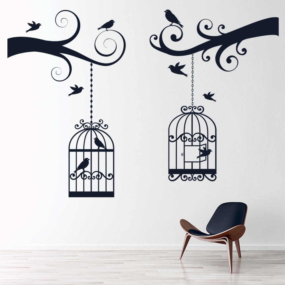 Tree Branch Bird Cage Wall Sticker