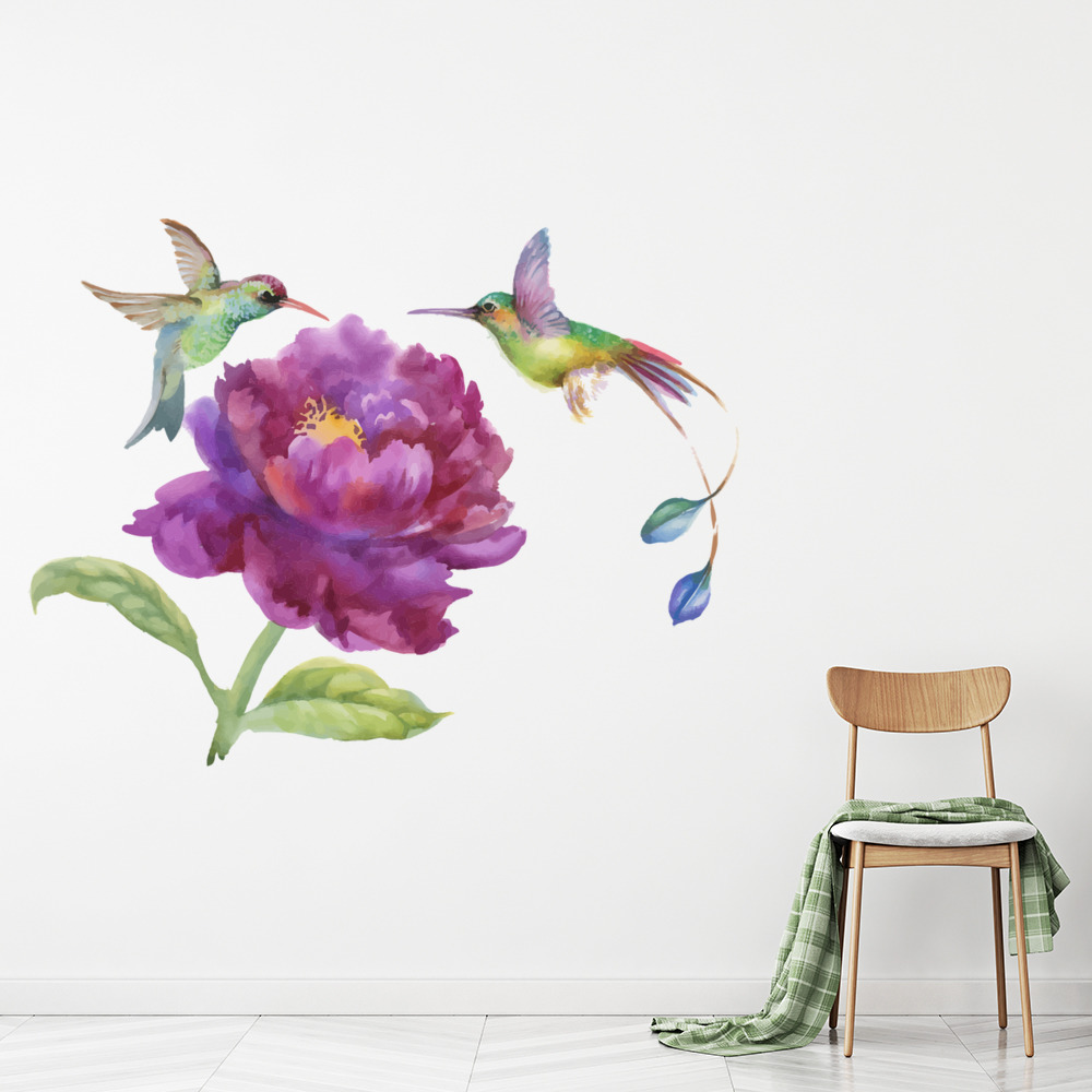 Tropical Birds Purple Flowers Wall Sticker
