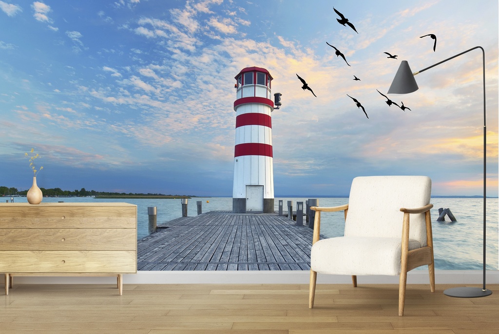 Ocean Lighthouse Blue Seascape Wall Mural Wallpaper