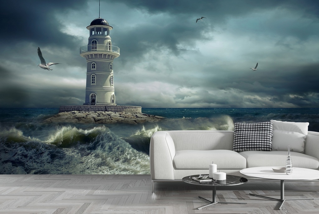 Lighthouse In The Storm Wall Mural Wallpaper