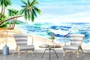 Tropical Beach Palm Tree Painting Wall Mural Wallpaper
