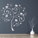 Grey Bird Tree Flowers Wall Sticker