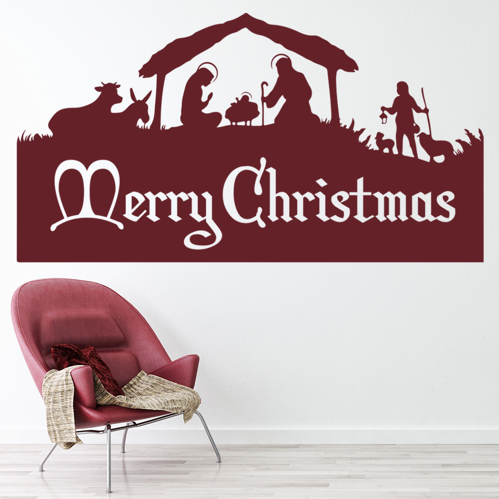Merry Christmas Nativity Scene Wall Sticker