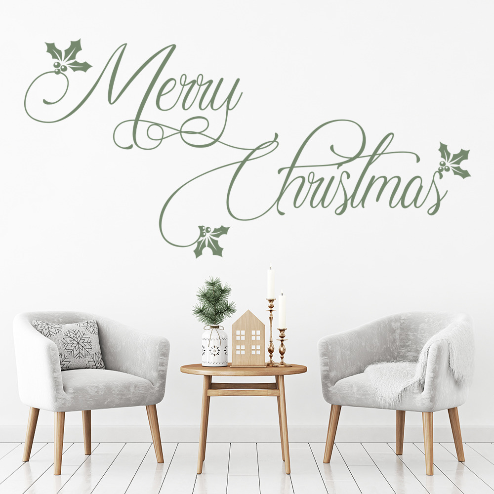 Merry Christmas Festive Holly Wall Sticker