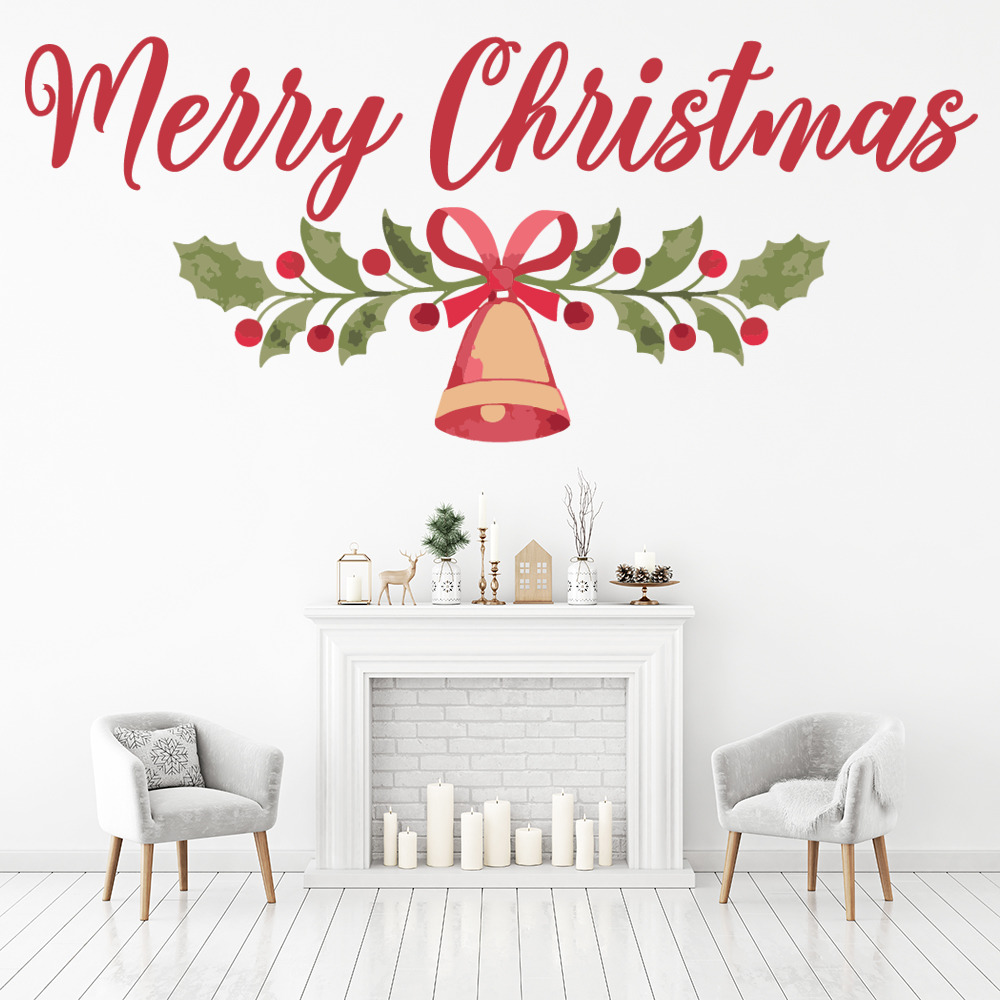 Merry Christmas Holly Bell Wall Sticker