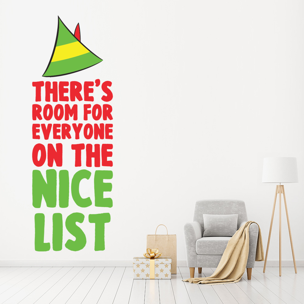 Room For Everyone On The Nice List Elf Quote Christmas Wall Sticker