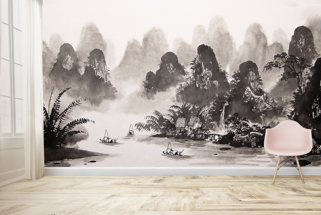 Chinese Landscape Watercolour Wall Mural Wallpaper - Mod4