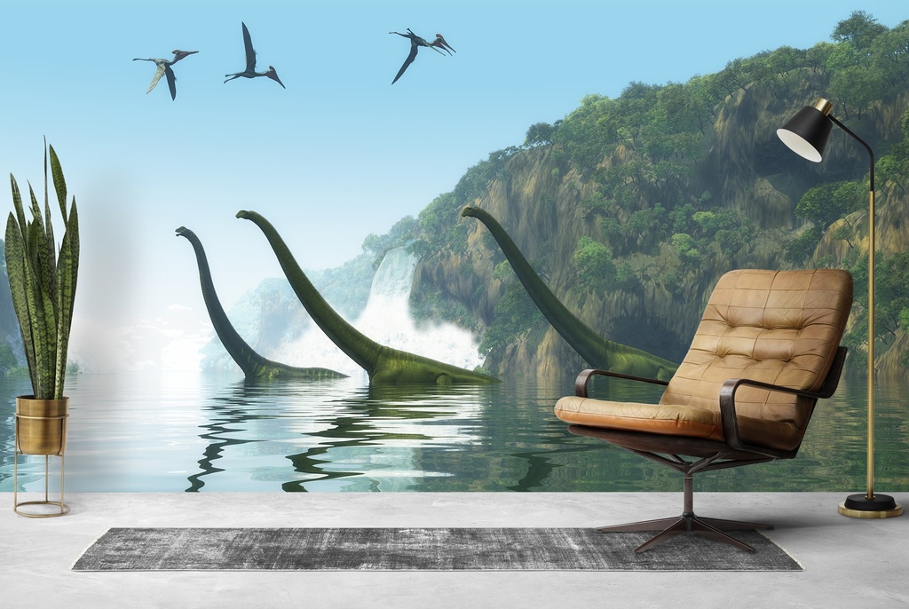 Brontosaurus Dinosaur Lake Wall Mural Wallpaper
